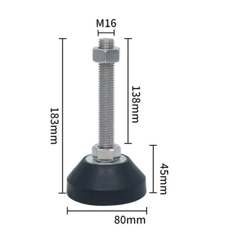 Close-up of Adjustable Furniture Leg Leveling Feet With Threaded Mounts, M16 size, 183mm height, ideal for stabilizing tables.