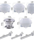 Straight Fire Diy Resin Cabinet Knob Mold Kit For Making Custom Epoxy Drawer Pulls With Polygonal Styles Plus Twenty Four Bases And Thirty Millimeter Screws showing molds and screws in varying sizes.