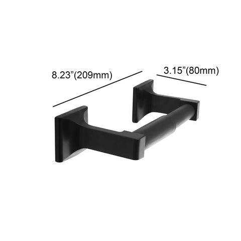 Matte Black Toilet Paper Holder Wall Mount With Double Post Design dimensions shown, 8.23 inches by 3.15 inches.