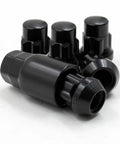 Five Beefy Locking Wheel Lug Nuts With Key For Aftermarket Wheels One Half Inch To Twenty Thread Closed End Bulge 1.65 Inch Long Black