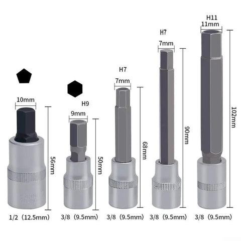 Solid 17 Piece Brake Caliper Socket Set Made From Heavy Chrome Vanadium Steel With Hex Adapters For 1/2 And 3/8 Inch Ratchets Plus Tough Storage Case To Keep Your Garage Tools Nice And Organized. hex adapter sizes 10mm, 9mm, 7mm, 7mm, 11mm
