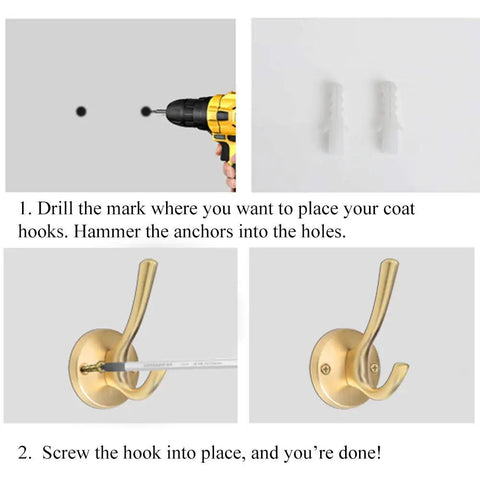 Gold Coat Hooks Set For Wall Mounted Entryways And Bathrooms Heavy Duty Brass Style Robe Closet Hangers 12 Pack Metal Towel Hooks For Coats Bags And More