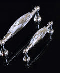Two Pack 3.78 Inch Glass Dresser Drawer Handles With Clear Crystal Look Pull Knobs In Chrome Metal Finish, 96mm Center To Center