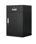 Black Lockable Metal Filing Cabinet For Home Office Storage In Modern White With Adjustable Shelves And Black Drawers, Secure Document