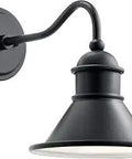 12 Inch Outdoor Wall Light In Black One Light Weatherproof Aluminum Fixture With White Interior Vintage Factory Style