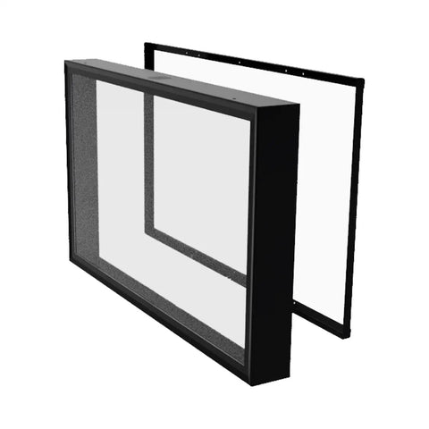 Indoor TV Enclosure For 42 To 50 Inch Screens Built Like A Tank With Shatterproof Front Panel displayed at an angle