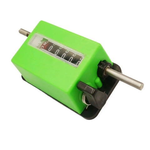 Rock Solid Roller Type Length Measuring Wheel featuring stainless steel and rubber counter meter in green color.