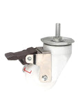Heavy Duty T50 Swivel Brake Caster with Threaded Stem white brake wheel showing side view with locking mechanism