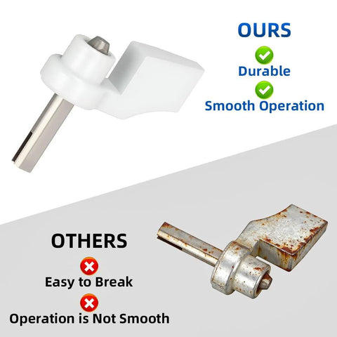 Sliding Door Thumb Turn Lock For Pella Interior Handles in white, shown next to a rusted alternative, durable and smooth operation.