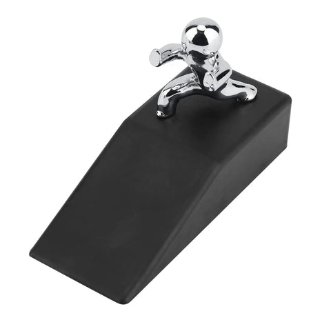 Durable Non Slip Door Stopper With Rubber Base For Child And Pet Safety At Home Anti Collision Guard in black with silver figurine