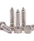 Heavy Duty 10 Pack Stainless Steel Hex Lag Screws 3/8 x 1-1/2 Full Thread for Decks Gazebos and Wood Connections shown front view