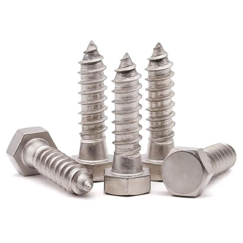 Heavy Duty 10 Pack Stainless Steel Hex Lag Screws 3/8 x 1-1/2 Full Thread for Decks Gazebos and Wood Connections shown front view