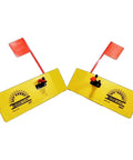 Heavy Duty Downrigging Combo Kit Featuring Workhorse Side Planers, left and right yellow boards with red flags, ready for saltwater fishing.