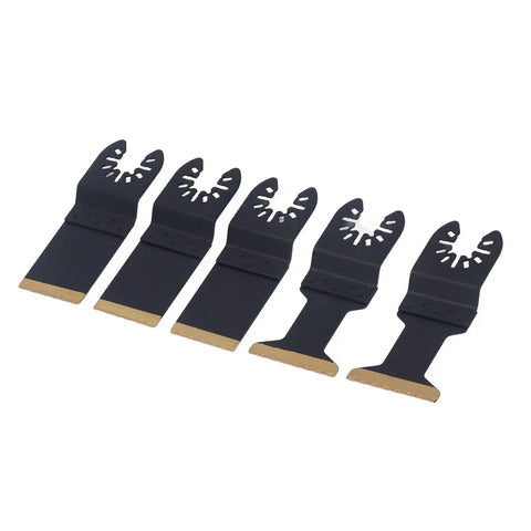 Titanium Plated Oscillating Saw Blades Set High Carbon Steel Universal Fit 5 Pack With Spacers For Metal Cutting Heavy Duty Pro Grade Blades For Soft Metals Smooth Long Lasting Performance, 5 black blades