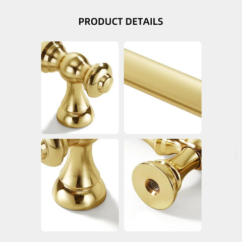 Close-up of Minimalist Bright Gold Aluminum Alloy Cabinet And Wardrobe Handles showing details of finish and design, set six pack.