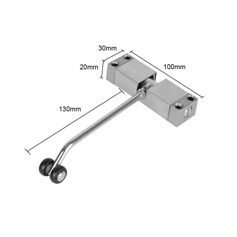 Automatic Spring Door Closer for Cabinets with dimensions, stainless steel, adjustable closing speed, secure latch assist