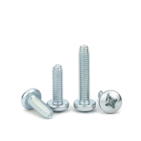 Top Shelf Galvanized Steel Phillips Cross Pan Thread Forming Machine Screws M6 X 16mm in various lengths and sizes.