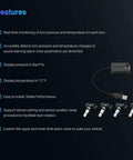 Front view of XTRONS USB TPMS tire pressure monitoring system with four sensor valves and USB cable