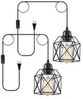 Sleek Matte Black Farmhouse Pendant Light Bringing Modern Industrial Vibe To Your Kitchen Island Or Dining Room Ceiling Hanging Fixture Quick Room Glow Up That Hits Different, showing two pendant lights with geometric wire design.