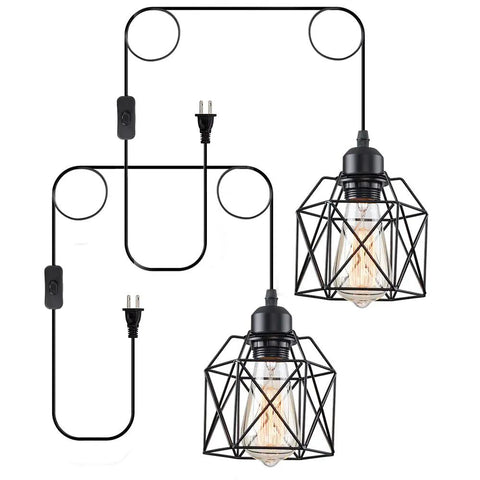Sleek Matte Black Farmhouse Pendant Light Bringing Modern Industrial Vibe To Your Kitchen Island Or Dining Room Ceiling Hanging Fixture Quick Room Glow Up That Hits Different, showing two pendant lights with geometric wire design.