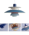 UFO Style Pendant Light Dope Modern Minimalist Ceiling Fixture Aluminum Chandelier For Dining Room Living Room Kitchen And Restaurants Adjustable Height Easy Install Sleek Contemporary Lighting, blue aluminum.