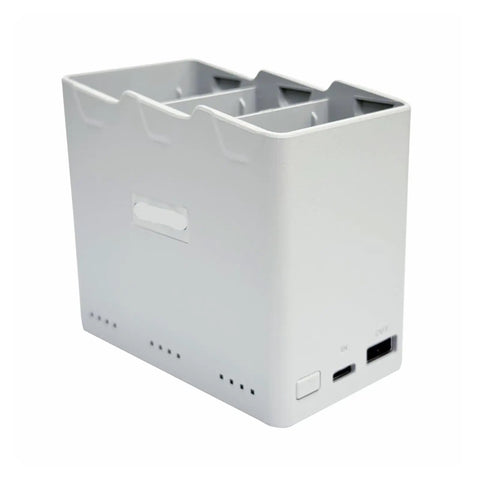 Three Slot Two Way Drone Battery Charger Hub For Mini 5 Pro Mini 4 Mini 3 And Mini 3 Pro With USB A Output Port in white plastic