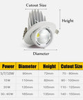 Slick Recessed Gimbal Downlights With Dang Smooth Rotatable Spotlights And Heavy Duty Aluminum Baffle Trim showing specifications for installation dimensions.
