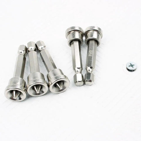 Kickass Six Piece PH2 Magnetic Drywall Screw Bit Set With Exact Depth Stop Collar For Sheetrock Gypsum Plasterboard Heavy Duty Professional Grade Install Tool Kit with six PH2 bits.