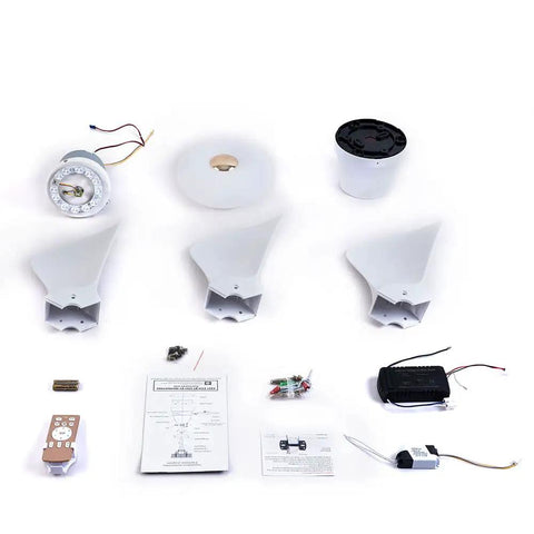 Ceiling Fan with Light 36W Built-in Illumination 6 Speed Settings Color components including motor, blades, and remote.