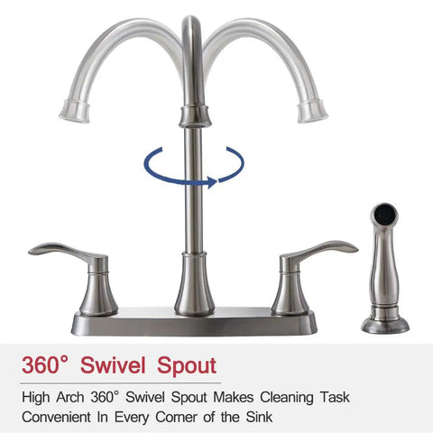 Sleek Brushed Nickel Kitchen Faucet Featuring Pull Out Side Spray Smooth Twist Valves Rock Solid Stainless Steel Core with 360° swivel spout