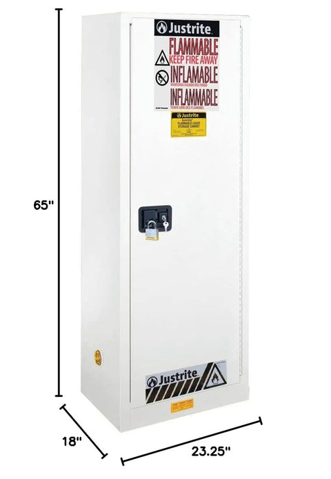 Built Tough Slimline 22 Gallon Flammable Storage Cabinet With Manual Close Double Doors And Three Reinforced Shelves Crafted From 18 Gauge Steel.