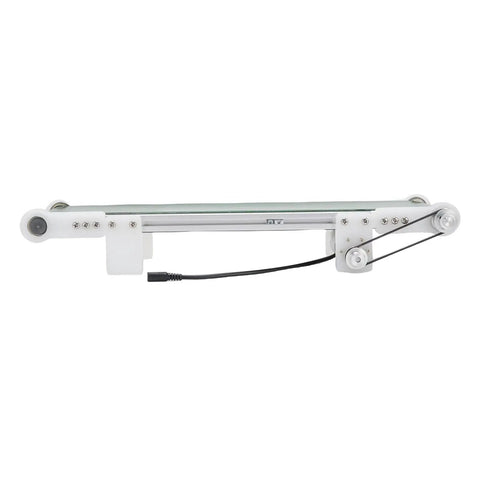 Side view of Mini Electric Conveyor Belt With Adjustable Speed 0-116 RPM PVC Belt Compact Automation Tool for various applications.