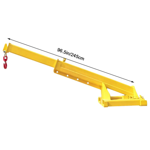 Heavy Duty Telescopic Forklift Jib Boom Crane With 11000 Lb Capacity And 96 Inch Reach built from tough carbon steel, 96.5 inches long.