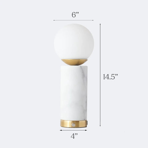 Aspen LED Table Lamp With USB Port For Bedside Or Desk Ambient Lighting, marble base with globe shade, 14.5-inch height