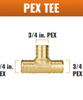 12 Pack Three Quarter Inch PEX Tee Fittings No Lead Brass Crimp Tee Fittings For Plumbing, Corrosion Resistant