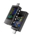 USB C Power Meter Tester With LCD Display Digital Multimeter For PD 3.1 Protocol Testing Type C Voltage And Current Meter Fast Charging Up To 240W 40V 12A Handy USB C Voltage Tester For Your Charging Gear, showing dual USB-C connectors and colorful display showing voltage and current readings.