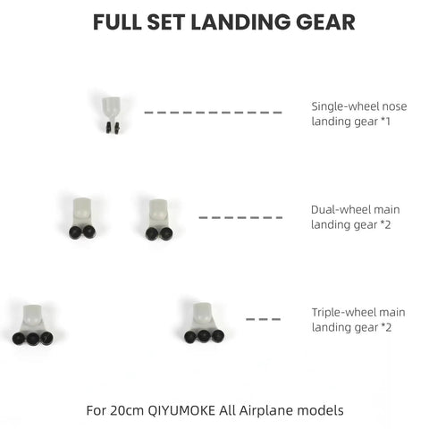 Replacement Landing Gear Wheel Set For 1 To 300 Scale Model Airplanes display with single, dual, and triple wheel assemblies