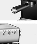 Close-up view of controls and steam wand on Pro Grade Commercial Semi Automatic Espresso Machine In Stainless Steel With High Pressure Steam Milk Frother Wand 20 Bar Extraction 110-240V For Busy Cafes