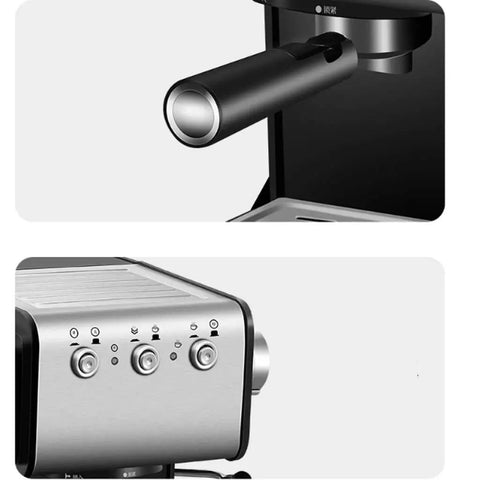 Close-up view of controls and steam wand on Pro Grade Commercial Semi Automatic Espresso Machine In Stainless Steel With High Pressure Steam Milk Frother Wand 20 Bar Extraction 110-240V For Busy Cafes