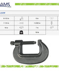 Image of 12 Inch Drop Forged C Clamp With 6 1/2 Inch Throat Depth And 7/8 Inch Screw Diameter, displayed against a measurement chart.