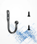 Hella Compact Black Metal Wall Hooks For Belts And Keys With Vintage Iron Curve Super Durable Purse Hangers showing a heavy-duty black iron hook with screws.