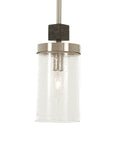 Bridlewood Mini Pendant Light With One Light 60W Max, Stone Gray Finish With Brushed Nickel, clear seeded glass shade