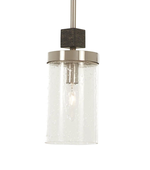 Bridlewood Mini Pendant Light With One Light 60W Max, Stone Gray Finish With Brushed Nickel, clear seeded glass shade