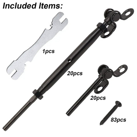 Black Stainless Cable Railing Hardware Kit, 20 Pairs, Fits 1/8 Inch Cable For Wood Posts, Stairs And Decks, Marine Grade T316