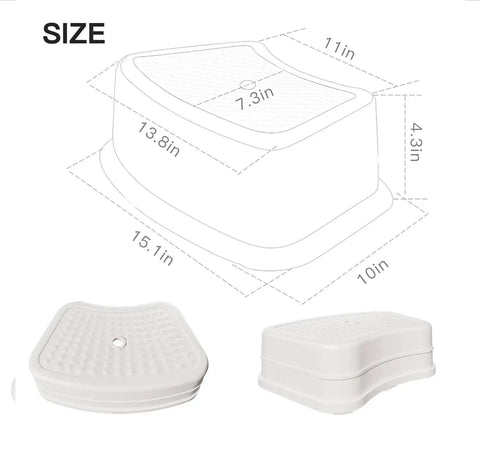 Size dimensions of Heck Of A Sturdy Kids Step Stool With Super Grippy Non Slip Feet for reaching sinks and potty training.