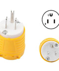 Heavy Duty NEMA 5-15P To Dual Receptacle Adapter 15 Amp 125 Volt rugged ABS construction close-up view of plug and socket design.