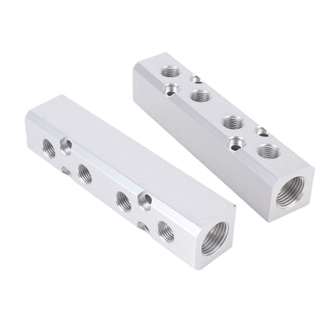 4 Way 6 Port Aluminum Air Manifold for Pneumatic Systems, 1/4 Inch NPT Output, 1/2 Inch NPT Supply Port, built tough, side view