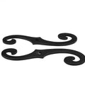 Top Shelf Cast Iron Shutter Dogs With Rust Resistant S Hook Exterior Hardware And Included Mounting Bolts 6.5 Inch Dark Matte Coat visible with two elegant black hooks.