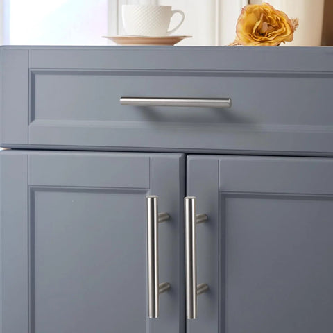 30 Pack Brushed Nickel Stainless Steel Kitchen Cabinet Handles T Bar Pulls Three And A Half Inch Center To Center Six Inch Overall Length Modern Euro Style Cupboard Drawer Pulls For Cabinets Dressers Furniture Hardware installed on gray cabinets