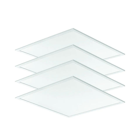 4 Pack 2X4 Ft LED Flat Panel Ceiling Light With 9 Configurations, Adjustable Lumens, Satin White Lens, energy efficient design.